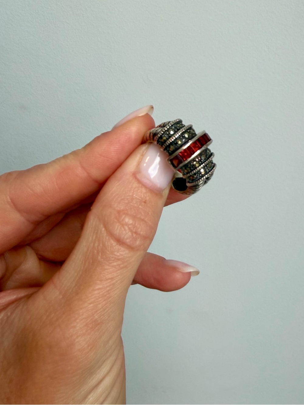 Garnet and Marcasite Size 7 Ring
